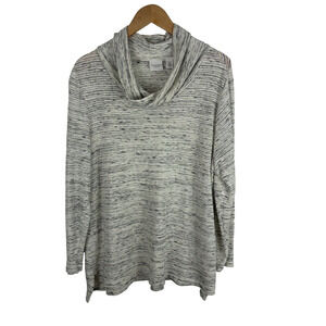 Weekends by Chicos Large Cowl Neck Top‎ Gray Space Dye Tunic Soft Athleisure 2